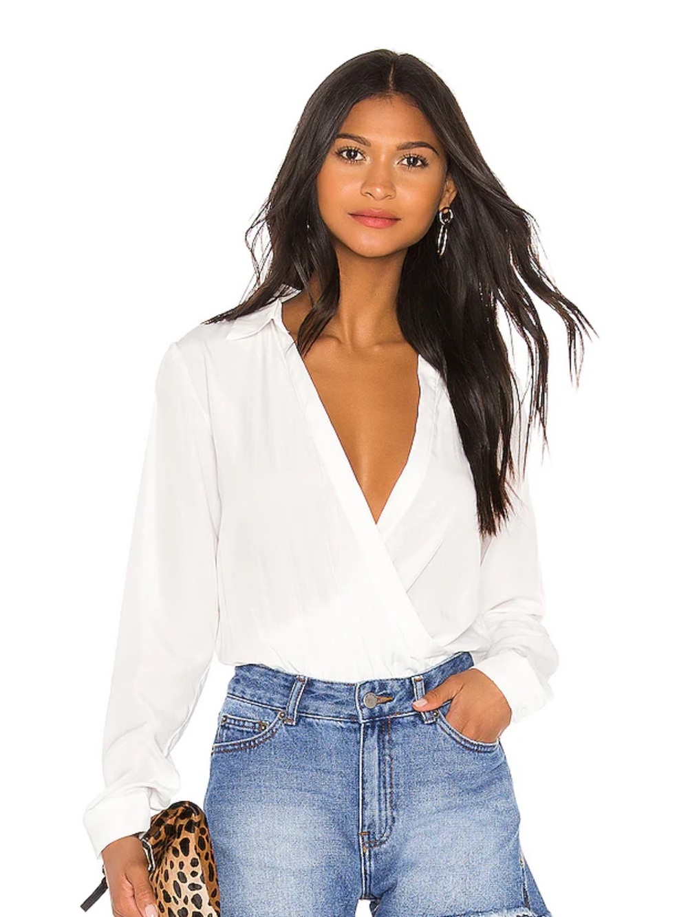 superdown White Surplice Wrap Blouse